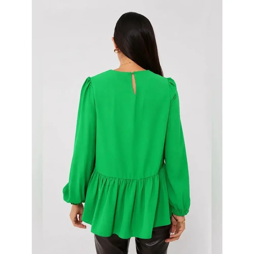 Pomander Place Carlota Peplum Blouse Emerald Green Size Medium